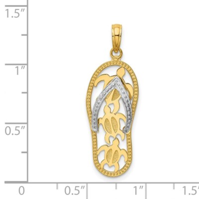 Pre-owned Superdealsforeverything Real 14kt Two-tone Triple Sea Turtle Flip-flop Pendant