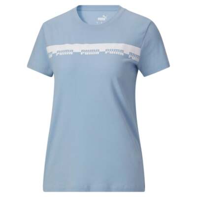 

Puma Script Graphic Crew Neck Футболка с короткими рукавами Женские синие повседневные топы 58855, Синий