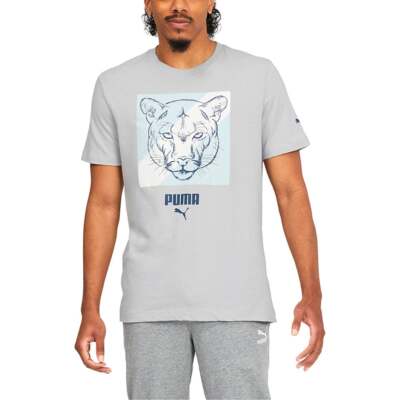 

Футболка Puma Wild Cat с круглым вырезом и короткими рукавами, мужская футболка размера , повседневные топы 67, Grey, Puma Wild Cat Graphic Crew Neck Short Sleeve T-Shirt