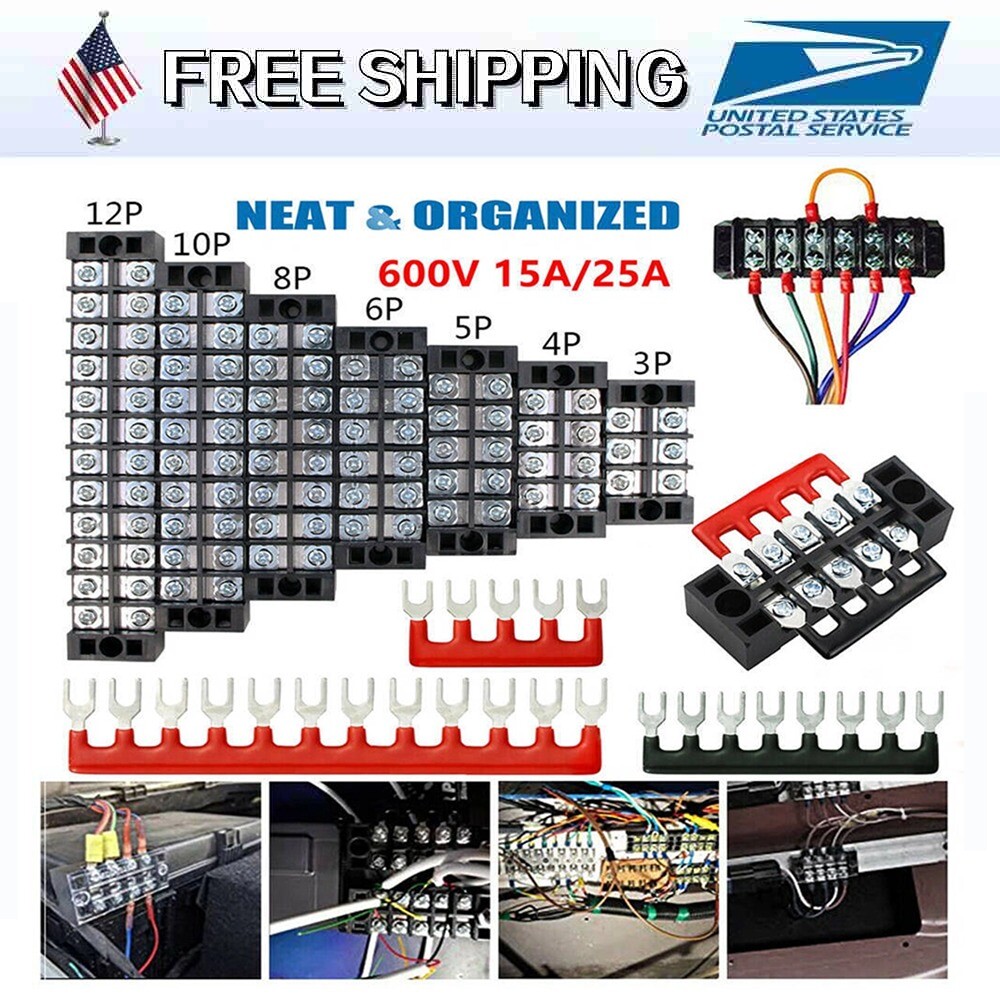 600V15A/25A Dual Row 3-12 Positions Screw Terminal Block Terminal Barrier Strip