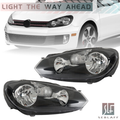 Pair For 2010-2014 Volkswagen Golf/Jetta Sportwagen Headlight Black Housing L+R