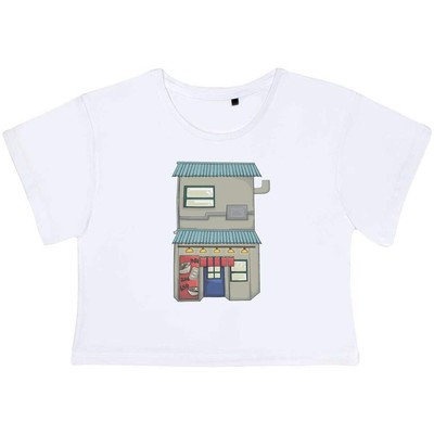'Ramen Storefront' Women's Cotton Crop Tops (CO044853)