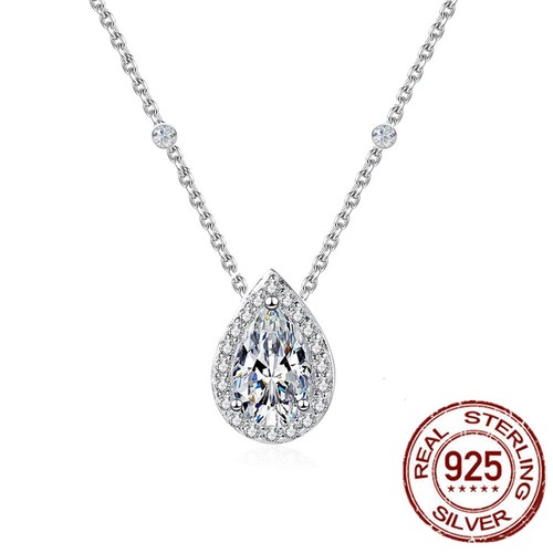 Lady Simple 925 Sterling Silver Water Drop Cubic Zirconia