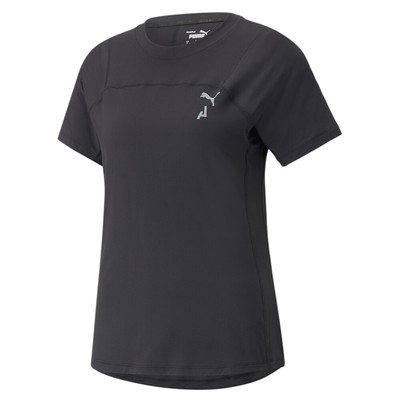 Женская черная повседневная футболка для бега Puma Seasons Coolcell с круглым вырезом и коротким рукавом