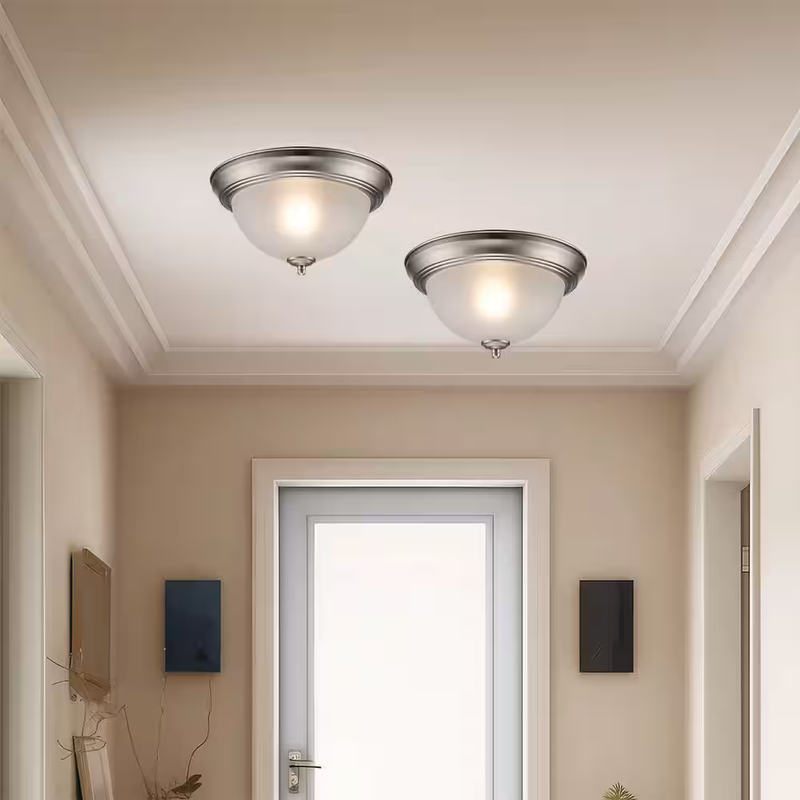 Flush Mount Ceiling Light 2Pack Brushed Nickel Frosted Glass Bedroom Hallway E26