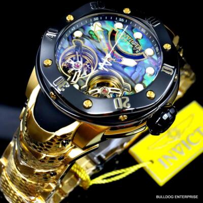 Pre-owned Invicta Reserve Kraken Double Open Heart Automatic Abalone Gold Plated Watch