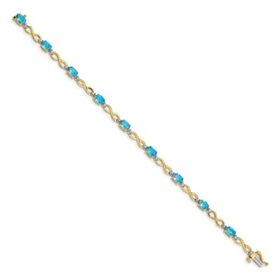 Pre-owned Superdealsforeverything Real 14kt Yellow Gold Blue Topaz And Diamond Infinity Chain Bracelet; 7 Inch