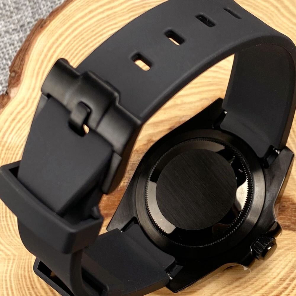 40mm Black PVD Sapphire Glass Watch Case Fit NH35A NH36A ETA2824 PT5000 Rubber