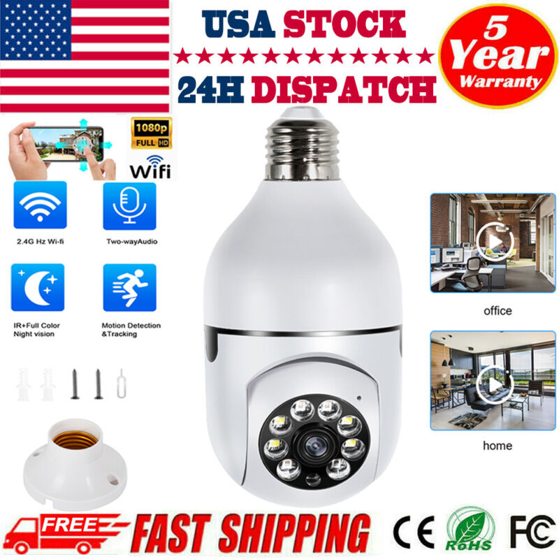 Panorama Screw in Light Bulb Security Camera Outdoor 2.4G WiFi
