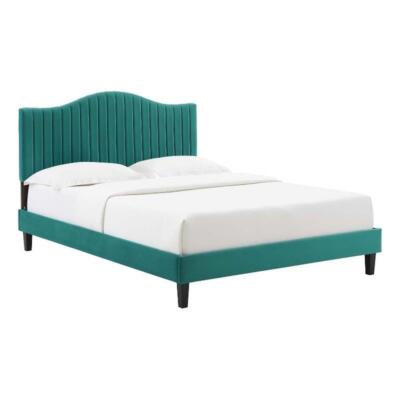 Modway Juniper Channel Tufted Performance Velvet Full Platform Bed in Teal