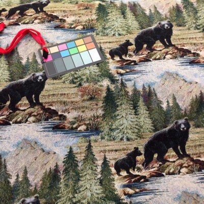 UPHOLSTERY FABRIC BRADLEY BEAR MULTI TAPESTRY LODGE CABIN RUSTIC TREES FURNITURE