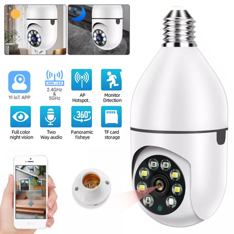 Light Bulb Security Camera Outdoor 5g/2.4g Wifi 1080p Smart Screw In Light Cam