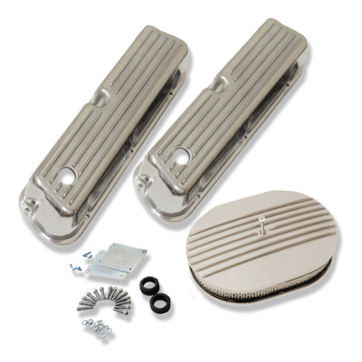For Ford SBF 289 351W 62-85 Tall Finned Retro Aluminum Valve Covers& Air Cleaner