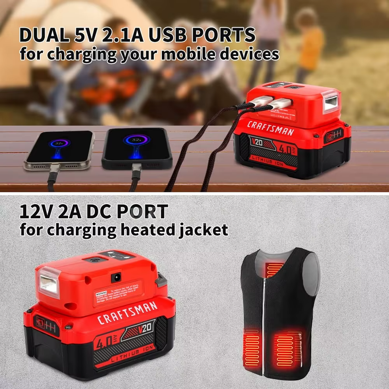 3W 140LM LED Light Battery Adapter Charger for Craftsman V20 Li-ion Battery 2 US