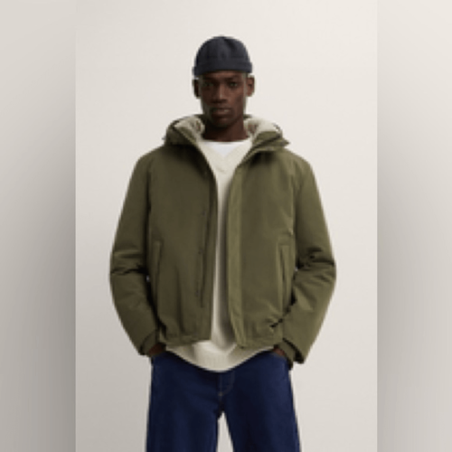 ZARA MENS SIZE M QUILTED OUFFER JACKET KHAKI GREEN with hood