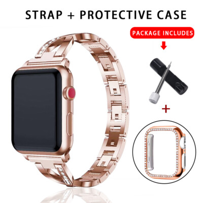 Bling Metal Watch Band Strap+Case For Apple Watch Series 7 6 5 4 3 2 SE 38-45mm
