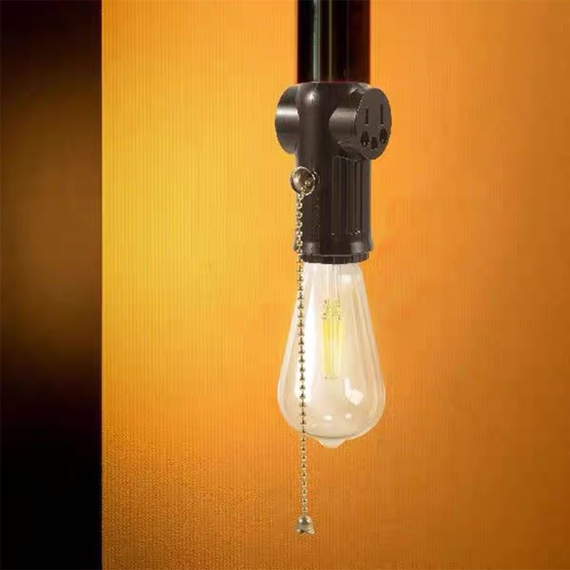 2 Pack 3 Prong Light Socket to Plug Adapter with Pull Chain,E26/E27 Light Socket