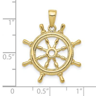 Pre-owned Skyjewelers Real 10kt Yellow Gold 3d Ships Wheel Pendant