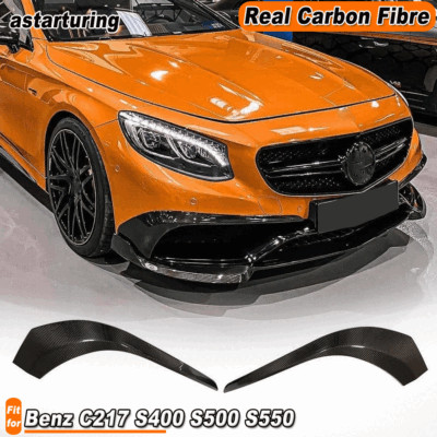 For Benz C217 S500 S550 Coupe 14-17 REAL CARBON Front Bumper Splitters Lip Fins 