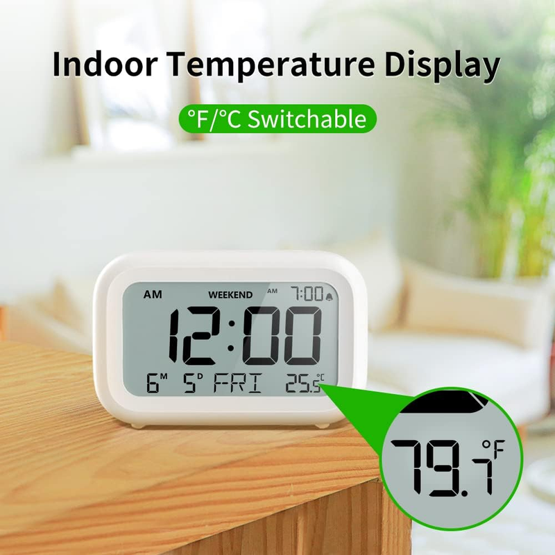 Digital Alarm Clock Bedside - Battery Powered Clock with LCD Display Volume Adju