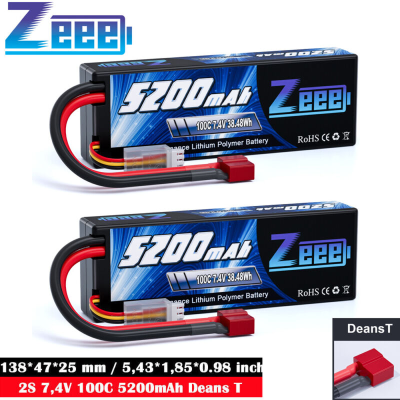 2x Zeee 2s Lipo Battery Deans 7.4v 5200mah 100c Hardcase For Rc Car Truck Buggy