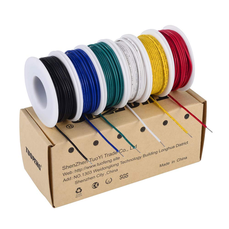 22 Awg Wire Solid Core Hookup Wires-6 Different Colored Jumper Wire 30Ft or 9M E