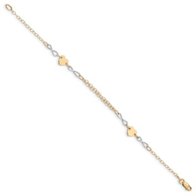 Pre-owned Superdealsforeverything Real 14kt Two-tone Gold Polished Infinity And Heart Chain Bracelet; 7 Inch