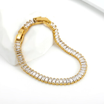 Women Luxury Cubic Zirconia Stone Tennis Bracelets Stainless Steel Chain Wedding
