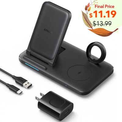 Anker 3-in-1 Wireless Charger Foldable QI Charging Station for iPhone 14-Refurb