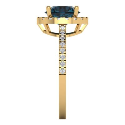 Pre-owned Pucci 1.85 Ct Round Halo Royal Blue Topaz Promise Bridal Wedding Ring 14k Yellow Gold