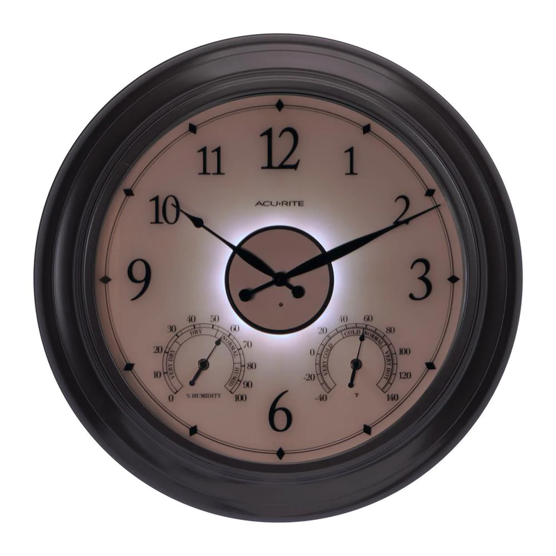 Large Illuminated Outdoor Clock with Thermometer and Humidity Sensor 24 in. NEW