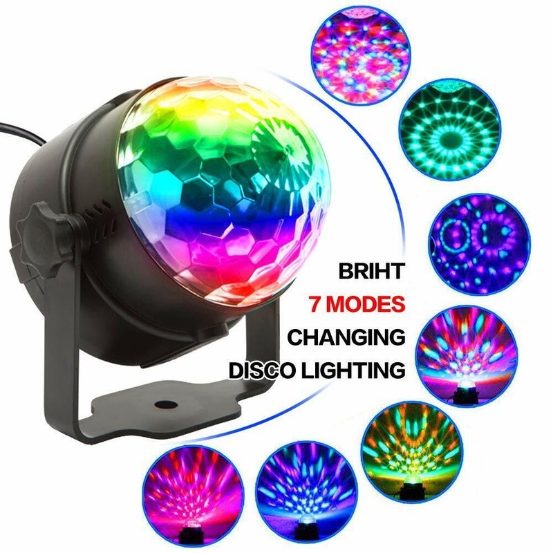 Disco Strobe Ball Light Remote Control 7 Colour RGB Sound Activated Party Dance