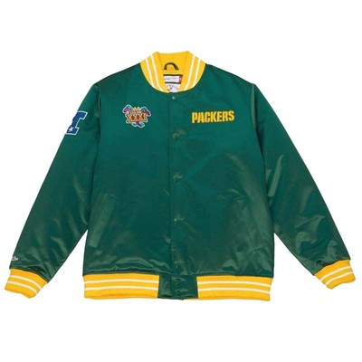 Mitchell & Ness Тяжелая Атласная Куртка Мужская Зеленая Повседневная Спортивная Верхняя Одежда OJ