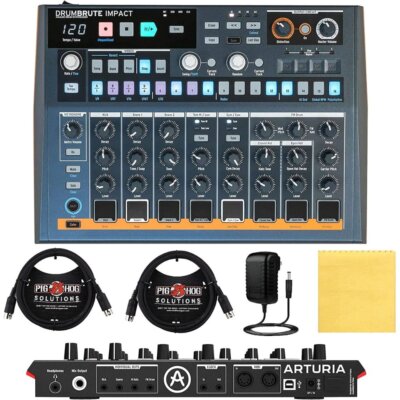 Arturia DrumBrute Impact Analog DrumMachine Bundle w/Cable, Power Supply & Cloth