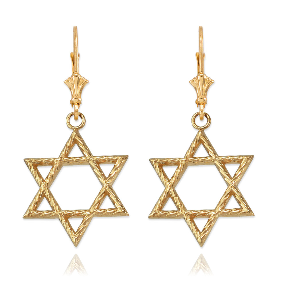 Pre-owned La Blingz 14k Gold Jewish Star Of David Earrings In Yellow Gold