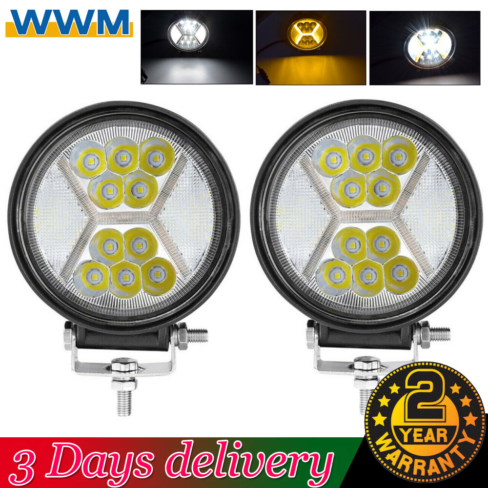2x 117W Round LED Work Light Bar Driving DRL Fog Lights Spot Flood