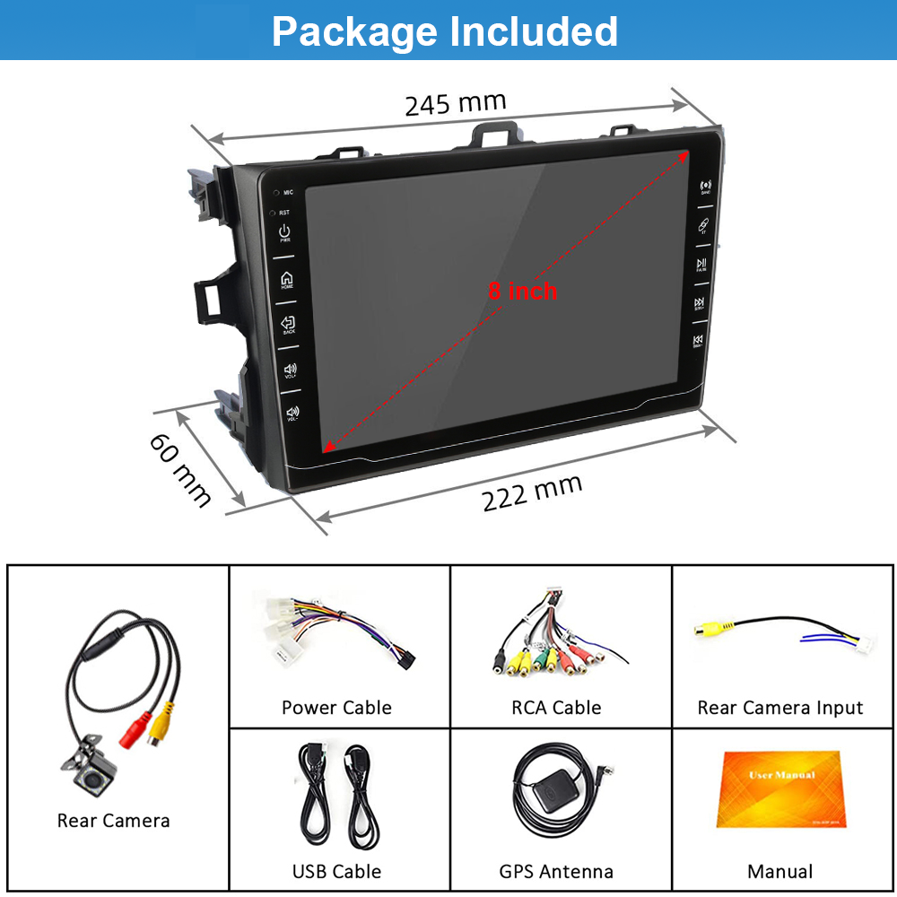 For Toyota Corolla 2009-2013 Car GPS Radio Stereo Carplay Player BT USB w/Camera