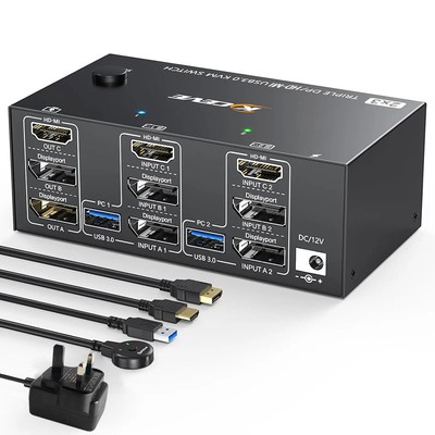 KVM Switch HDMI 2.1 8K@60Hz 2 Computers 3 Monitor KVM Switches 4 Port USB 3.0 US