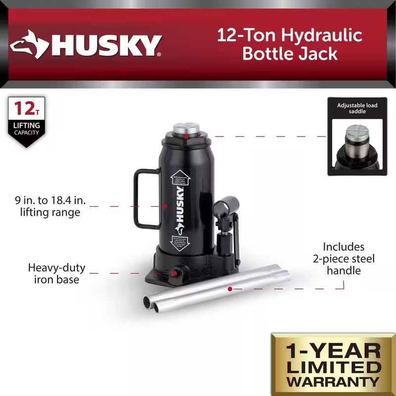 Husky 12-Ton Hydraulic Bottle Jack
