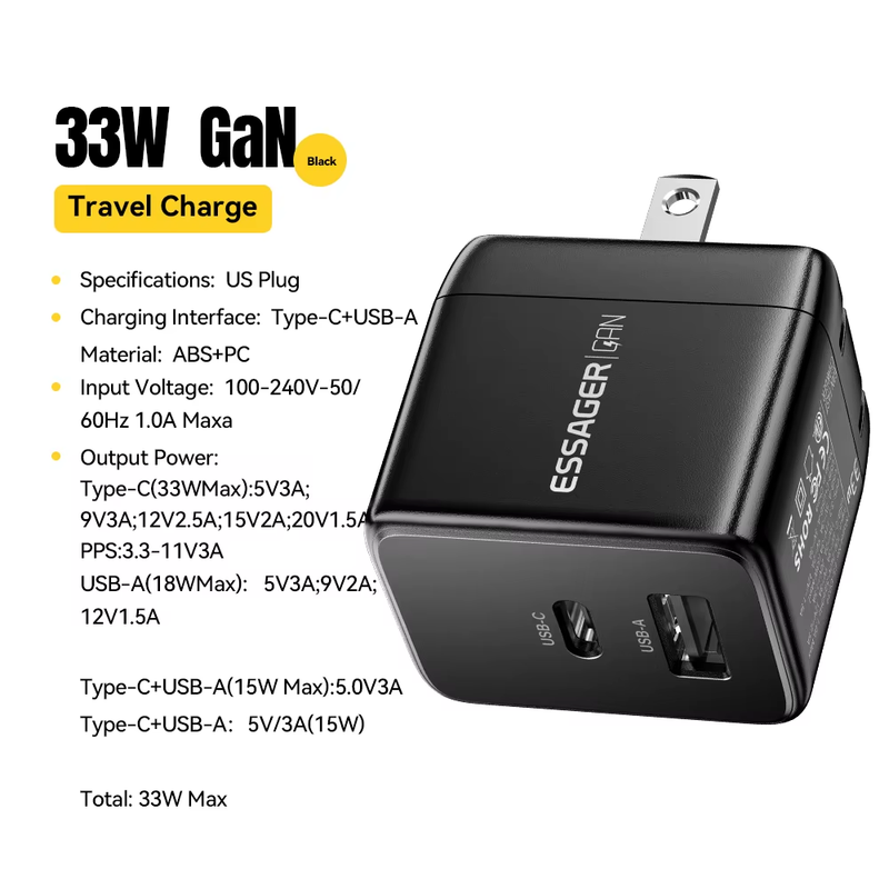 33W USB Type C GaN Charger For iPhone 16 15 14 Pro Max Xiaomi PD Fast Charging C