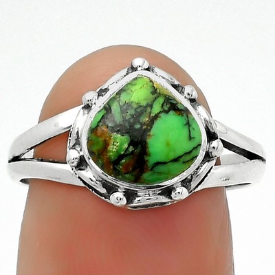 Natural Green Matrix Turquoise 925 Sterling Silver Ring s.8 Jewelry R-1198