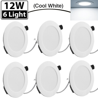 6Pack 12W LED Ceiling Lights Ultra-Thin Recessed Retrofits Kit 6000K Daylight
