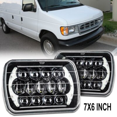 Pair 5x7'' 7x6'' LED Headlights HI/LO/DRL for Ford E-150 E-250 E-350 Cargo Van