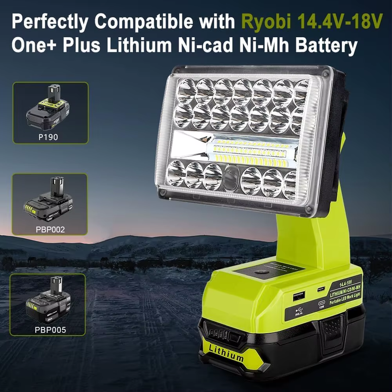 Cordless Led Work Light Compatible with Ryobi 18V Battery Rechargeable Jobsite L