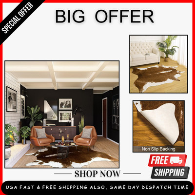 Premium Faux Cowhide Rug 6.2 x 5.2 Feet, Durable and Large Size Cow Print Rugs