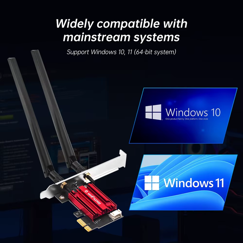 Wi-Fi6PCIE Network Card Pcie Riser Cable Dual-Band WiFi 6 Bluetooth 5.4 Antenna