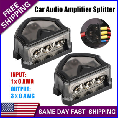2x 3-Way Distribution Block 0 Gauge in Car Audio Amp Power Ground Distributor US