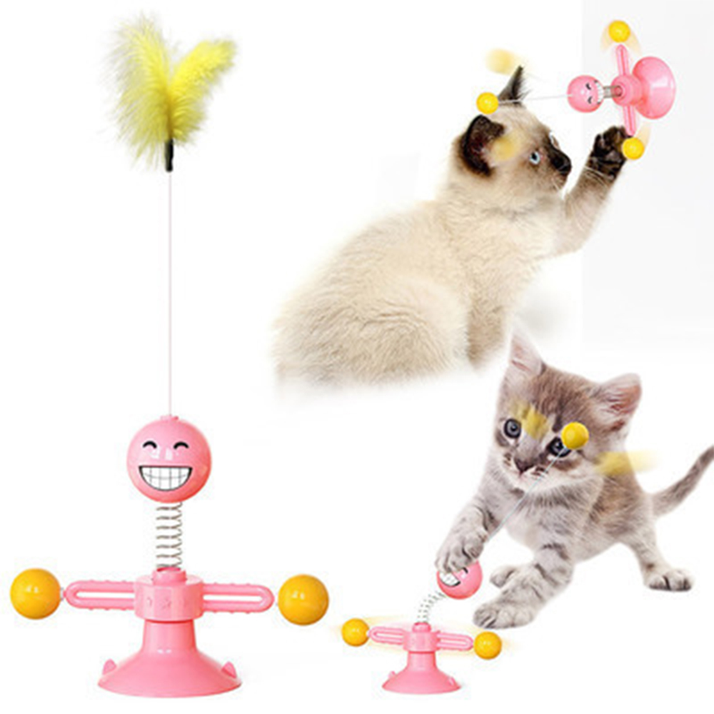 Upgarded Pet Cat Interactive Toy Turntable Ball Windmill Tumbler Funny Cat Stick