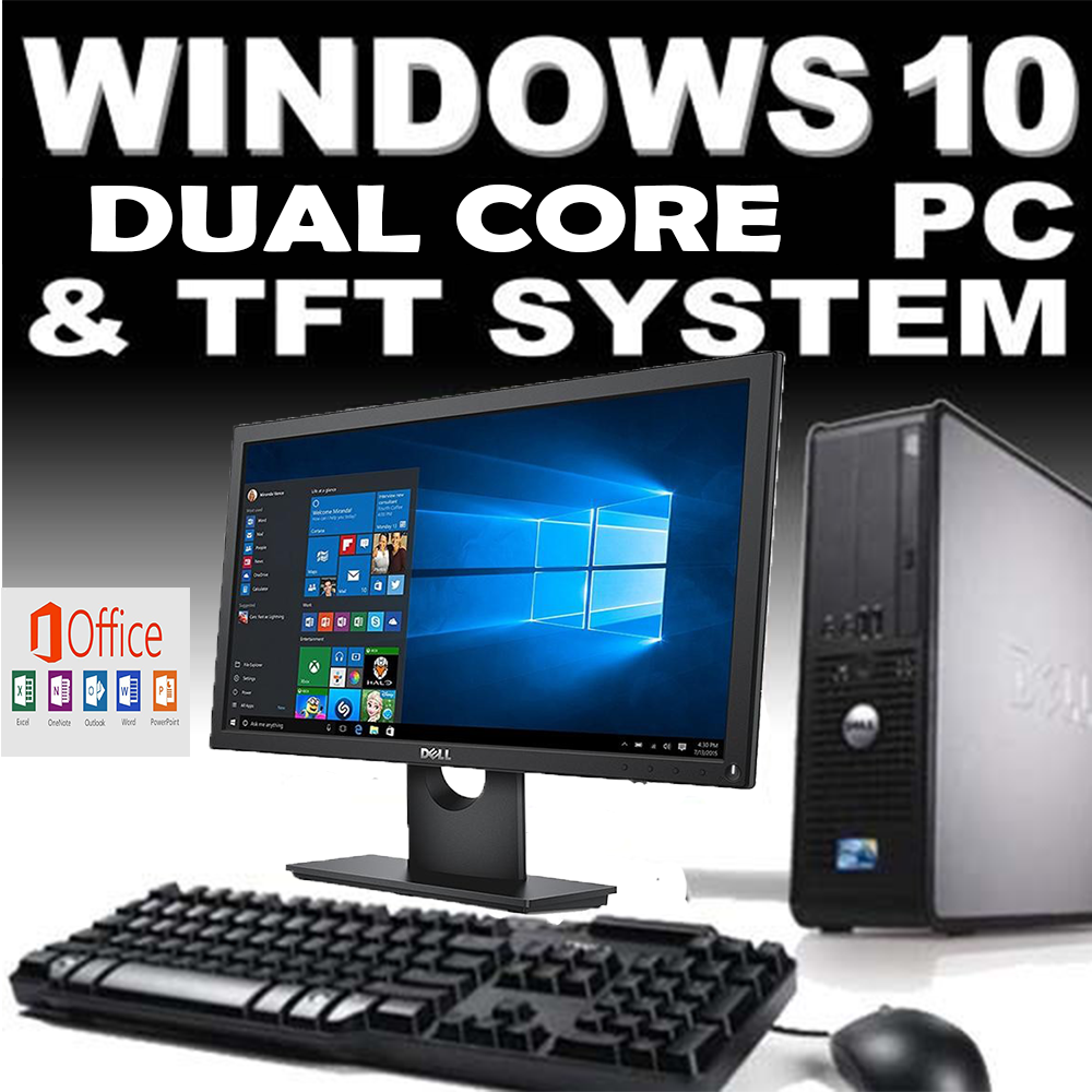 Full Hp Dell Desktop Tower Pc 19 Tft Computer System Windows 10