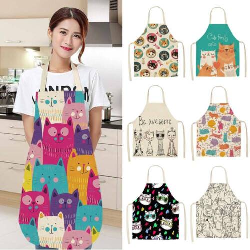 cotton linen kitchen apron cute cat animal